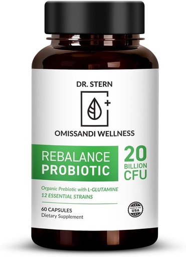 [BRSWKGT5A4ORCELG] BIO-ESSENTIALS, Rebalance Probiotic Supplement - Dr. Ian Stern Formulated - for Superior Digestion & Immunity – W/ Organic Prebiotic & L-Glutamine - 20 Billion CFU - 60 Capsules