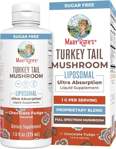 [BRSRAFTYBEHQKC3K] MaryRuth Organics Turkey Tail Mushroom Supplement | Ultra Absorción Liposomal | Espectro completo | 200mg Beta-Glucans Per Serving | Vegan | 7.6 oz | 15 Servizos