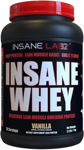 [BRSWYYIDBUFAYYDD] Inssane Labz Insen vay, 100% อาคารกล้ามเนื้อ WHay Protein, BCAAA Amino โพรไฟล์, Mass Gener, การแทนที่อาหาร (Vanilla, 30 บริการ)