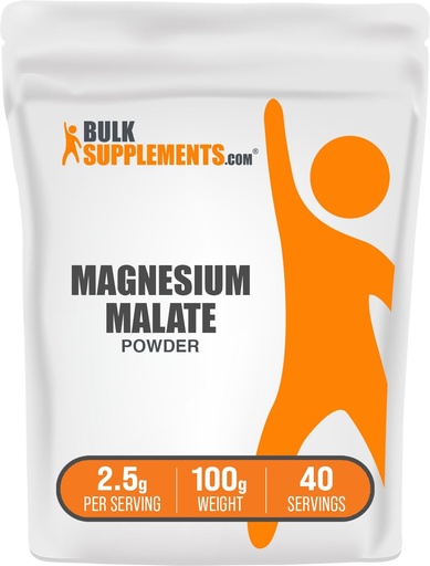 [BRSROYIHPJ4GKYAV] BulkSupplements.com Magnezu Malate Powder - Magnezu Suplementy, Wysoka Biodostępność - Unflavored & Gluten Free, 2,5g na Serving, 100g (3.5 oz) (Opakowanie po 1)