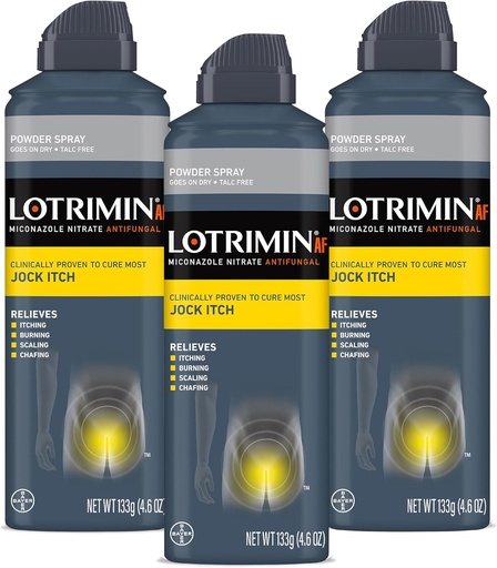 [BRSWIYLQBUDWY2D6] Lotrimin AF Jock Itch Powder Spray, Miconazole Nitrate 2% - Treatment of Most Itch, 4.6 Ounces (133 Grams) Spray Can (Pack 3)