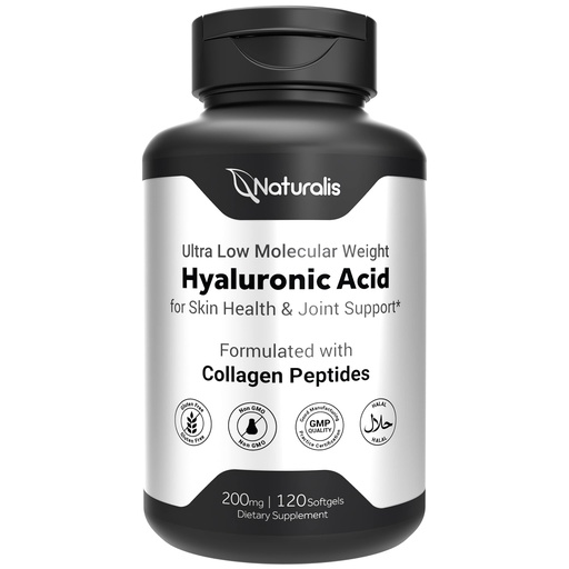 [BRSW2AD2BUIQYDL2] Naturalis Hyaluronic Acid 200mg, 10x Better Absorption Ultra Low Molecular Weight with Collagen, Biotin, Selenium & Vitamin E | Hair, Skin, Nails & Joint Supplements | 120 Softgels