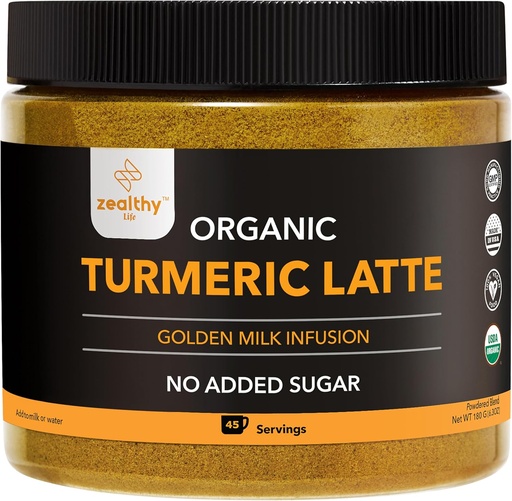 [BRSRAZQRPIHG2F35] Organic Turmeric Latte Powder – USDA Certified, No Added Sugar Turmeric Supplement with Ceylon Cinnamon, Zealthy Life, 45 Servings