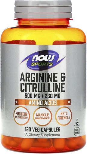 [BRSWIZQ3OV7RGDL2] Now Foods Arginine 500mg with Citrulline 250 mg-120 Capsules