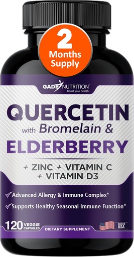 [BRSW2AYBPIBQYDIU] Gade Nutrition Quercetin avec Bromelain & Elderberry. Quercetin avec vitamine C et zinc. Zinc Quercetin 500mg avec vitamine D3.