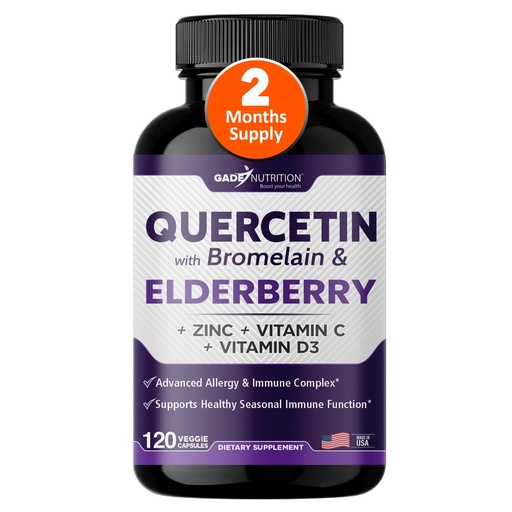 [BRSW2AYBPIBQYDIU] Gade Nutrition Quercetin with Bromelain & Elderberry | Quercetin with Vitamin C and Zinc | Zinc Quercetin 500mg with Vitamin D3 | Daily Immune Support Supplement - 2 Months Supply