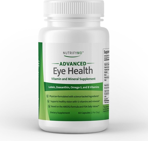 [BRSROEITC4DQ2FI7] Advanced Eye Health Vitamin and Mineral Supplement with Lutein, Zeaxanthin, Omega-3, and B Vitamins - 60 Capsules