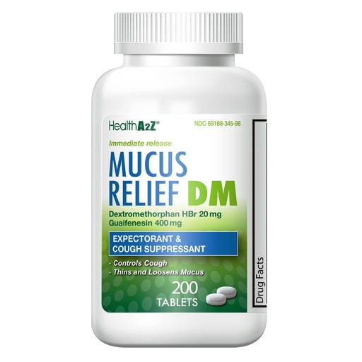 [BRSWGAARO56Q43QV] HealthA2Z® Mucus Relief DM | Dextromethorphan HBr 20mg | Guaifenesin 400mg | Cough, Immediate Release, Uncoated (200 Count (Pak of 1))