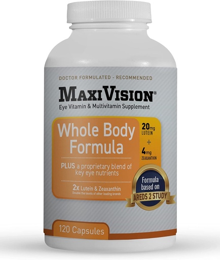 [BRSWIEILDJYGMFLK] MaxiVision® AREDS 2 Whole Body Formula - AREDS 2 Eye Vitamins w/Lutein en Zeaxanthine - for Macula Support - Eye Supplements for Eye Strain - 120 Capsules Telling, 1 Fles