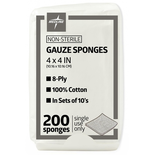 [BRSWGZQHPMJQY2D5] Medline 4 x 4 inch Gauze Sponges, 100% Cotton, 8-Ply Woven Non-Sterile Gauze (Pack of 200)