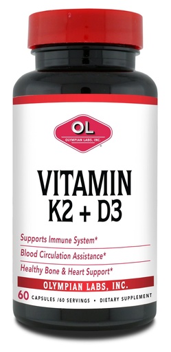[BRSWKYQGCUJROHQ3] Olympian Labs Vitamin K2 + D3, 60 Servings, Supports Immune System, Bone and Heart Support, 60 Vegan Capsules