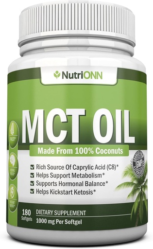 [BRSWGZAZBB5R4A3V] MCT Oil - 3000mg Per Serving - 180 Softgels - Made from 100% Organic Coconuts - Non GMO, Cold Pressed, Paleo Friendly Capsules - Great for Focus & Gut Health