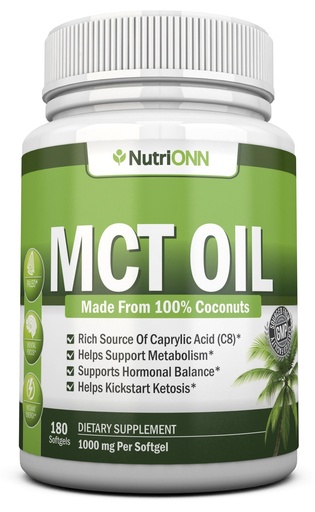 [BRSWGZAZBB5R4A3V] NutriONN MCT Oil - 3000mg Per Serving - 180 Softgels - Made from 100% Organic Coconuts - Non GMO, Cold Pressed, Paleo Friendly Capsules - Great for Focus & Gut Health