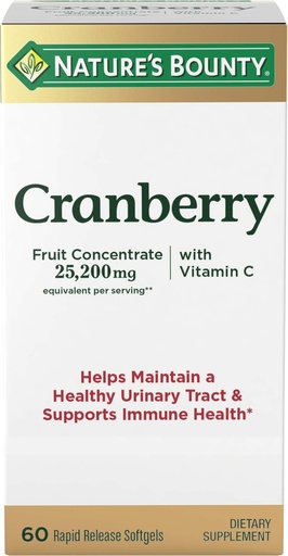 [BRSWIY3YA4ORG23E] Cranberry Concentrate w/ Vitamin C by Nature's Bounty, Dietary Supplement, Supports Urinary Tract and Immune Health, 25200mg, 60 Rapid Release Softgels