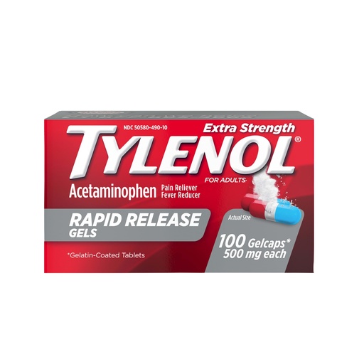 [BRSWKGQAOQPAI2LY] Tylenol Extra Strength Acetaminophen Rapid Release Gels, Fast, Strong Pain Relief, Fever Reducer, 500 mg Gelcaps with Laser‑Drilled Holes for Fast Release, OTC Medicine, 100 Count