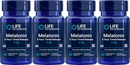 [BRSWIAQTO4HRQGQV] Life Extension Melatonin 6 Hour Timed Release 3 mg, 60 Vegetarian Tablets (Pack of 4)