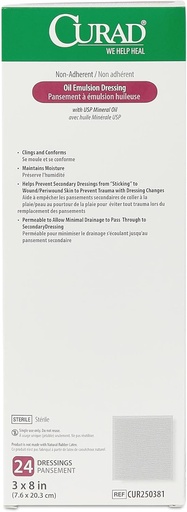[BRSWIEAFOUHRWFD4] CURAD 油emulsion dressing, 3"×8" 非Adherent Gauze, 24 Counter (Pack of 6) (中文(简体) ).