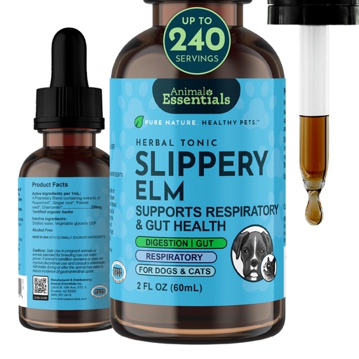 [BRSWGZQBAFYBAAI2] Animal Essentials Slippery Elm - Slippery Elm Bark Anti Diarrhea Drops for Dogs and Cats, Organic Herbal Extract for Healthy Gut, Digestive & Throat Support, Helps Acid Reflux, Liquid Formula- 2 fl oz