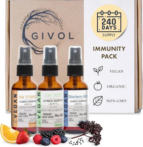[BRSWYZATOUIAK3A3] Immunity Pack Liquid Vitamins (Pack of 3) Sambucus Nigra Elderberry Mist, Zinc Boost Mist and Vitamin C Mist (Extra Strength) - Natural Immune System Support - Non-GMO Gluten-Free - 240 Days Supply