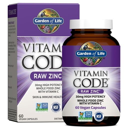 [BRSWI23RCZ4QKGQ5] Garden of Life Zinc Supplements 30mg High Potency Raw Zinc and Vitamin C Multimineral Supplement, Vitamin Code Vitamins Trace Minerals & Probiotics for Skin Health & Immune Support, 60 Vegan Capsules