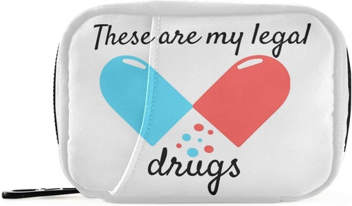 [BRSRMFI3DJYBY33H] Naanle Blue och Red Pill Box 7 Day Case Bag Travel Organizer med Zipper Portable Weekly Compact Size för vitamin Supplement Holder En tecknad vit 4,6 x 3,14 x 1,88 tum