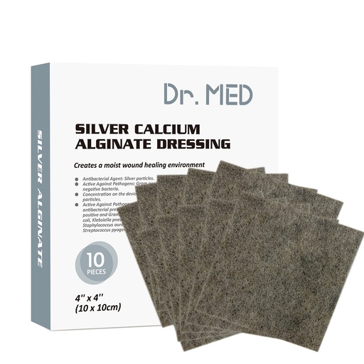 [BRSWYFLRBAOQE2QV] Dr. Med Silver Calcium Alginate Wound Dressing 4''x4'' Patches, 10 Individual Pack High Absorbency Ag Alginate Wound Bandage, Non-Adhesive, Painless Removal Gauze for Bedsore, Ulcers, Skin Abrasions