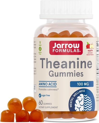 [BRSWKFIPBEGGAFLY] Jarrow Formulas® Theanine 100 mg Gummies, Integratore alimentare che promuove la calma, 60 Gummies a base di mele, 60 giorni di alimentazione
