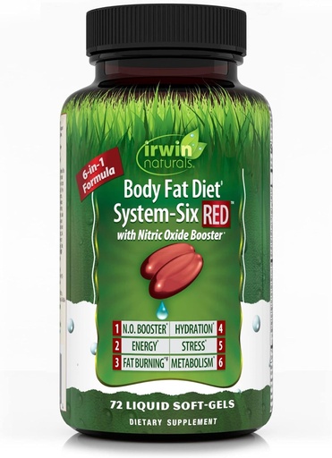[BRSWGZT3AEJRQGY4] Irwin Naturals Body Fat Diet System-Six RED - 72 Liquid Soft-Gels, 6-i-1 Formel för vikthantering med Nitric Oxide Booster - 24 Total Servings
