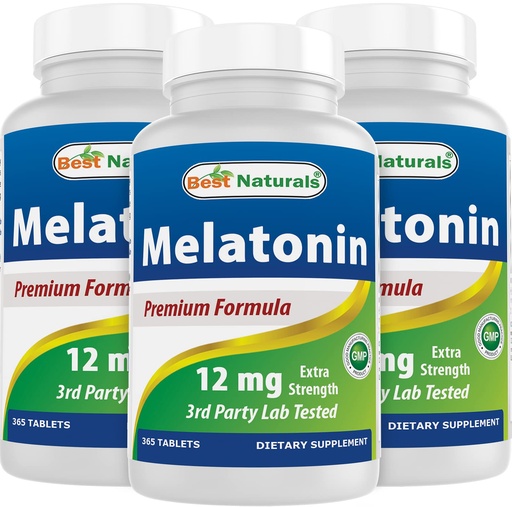 [BRSW2AYRCUFRYDTV] Best Naturals Melatonin 12 mg (1 Year Supply) - Drug-Free Nighttime Sleep Aid - Melatonin for Sleep and Relaxation, 365 Count (365 Count (Pack of 3))