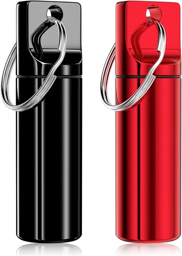 [BRSW2BL3CIPRYE35] Nipichsha Pill Holder Keychain, Portable Pill Box for Purse, Small Pocket Travel Tablet Racinger Case with Keychain, Metal Tablet Medicine for Travel, Red & Black
