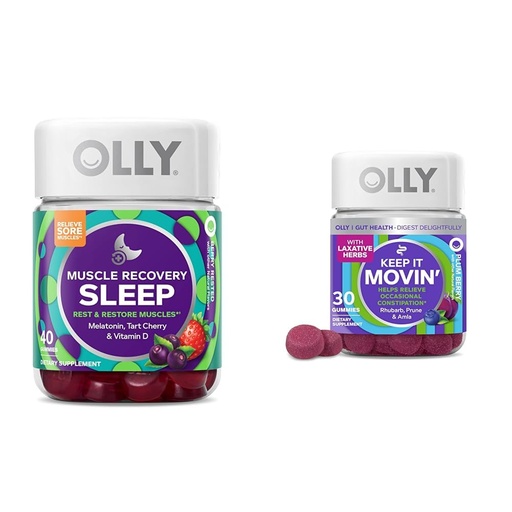 [BRSRAYYYDN6AOYI7] OLLY Muscle Recovery Sleep Gummies with Melatonin, Tart Cherry & Vitamin D, Constipation Relief Gummies with Rhubarb, Prunes & Amla - 40 & 30 Count