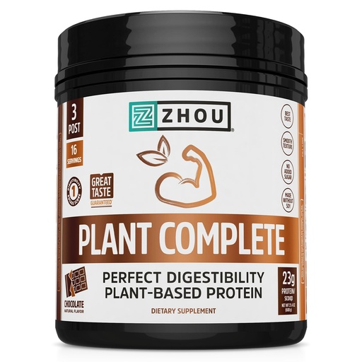 [BRSW2GT2CN4AYHLH] Zhou Plant Complete Vegan Protein Powder - Plant Based, for Women & Men, Non Dairy Rice & Pea Blend for Smoothies & Shakes, 21g Per Serving - Chocolate, 17.7Oz (16 Servings)