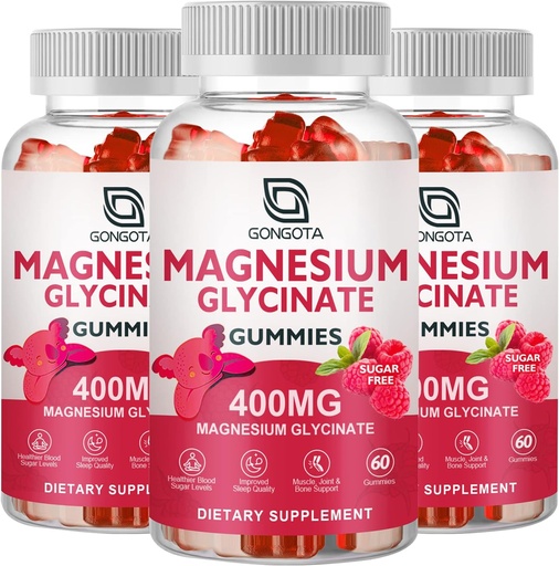 [BRSROZQQOYPBEDQ3] Magnesio Glycinate Gummies 400 mg con 100 mg Magnesio compuesto - Suplemento de Potasio de Magnesio Chelatado con Vitamina D, B6 Asistencia calma, sueño, memoria y calambres musculares, azúcar libre - 180 Gummies