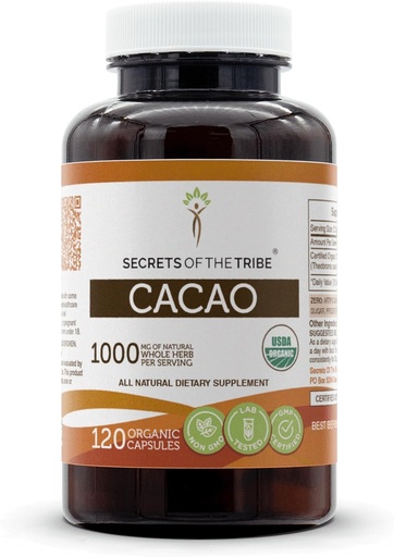 [BRSWGBI2DMPAAELB] USDA Organske kapsule Cacao, 1000 mg, 120 Count - Surovo posušeni Teobroma Cacao fižol
