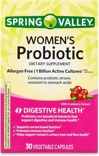 [BRSRAHY6C4CRO2TL] Women's Probiotic Supplement with Prebiotic Inulin & Cranberry – Digestive, Urinary, & Immune Health Support, 1 Billion Active Cultures, 8 Strains, 30 Count Capsules – Gut Health Probiotics for Women