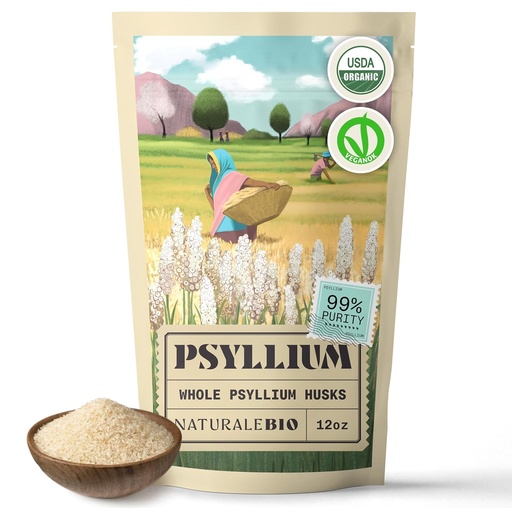 [BRSWGHTQCQBWACI7] NaturaleBio Celo Psyllium Husk. 12 oz. 99% Pure Psyllium Seed Husks. Prírodné vlákno doplnok. USDA Organic Certified. Vyrobené v Indii. Bez lepku, Keto, Paleo, Vegan Diets. Probiotiká