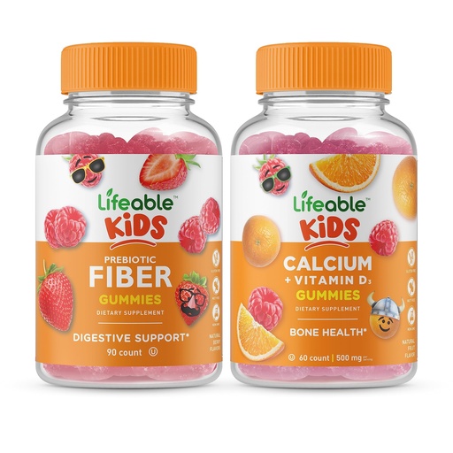[BRSRMYIYBN6QAAAV] Lifeable Prebiotic Fiber Kids + Calcium with Vitamin D Kids, Gummies Bundle - Great Tasting, Vitamin Supplement, Gluten Free, GMO Free, Chewable Gummy