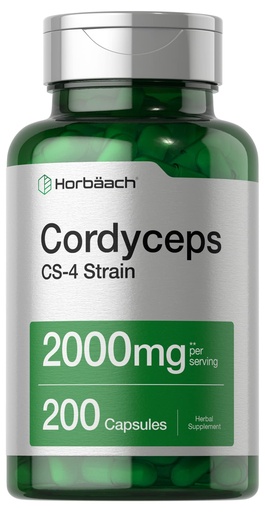 [BRSWYZ33BYPQ4CDP] Horbäach Cordyceps Mushroom Capsules | 200 Count | CS-4 Strain Cordyceps Sinesis | Non-GMO Herbal Supplement