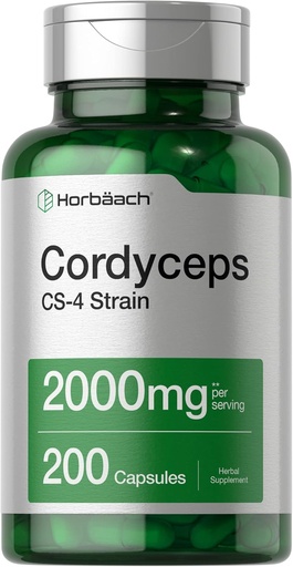 [BRSWYZ33BYPQ4CDP] Horbäach Cordyceps Mushroom Capsules 2000mg | 200 Count | CS-4 Strain Cordyceps Sinesis | Non-GMO Herbal Supplement