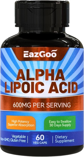 [BRSRAEAFBB6QKYAZ] Alpha Lipoic Acid Supplement, Alpha Lipoic Acid 600mg Per Serving, Vegan, Gluten Free, Non-GMO ALA Supplement, 60 Vegetable Capsules