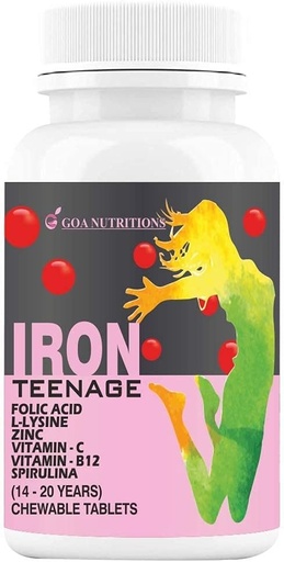 [BRSRAZYQPINBOCQV] Xenérico Viva Táboas de ferro con ácido fólico Vitamina C, B12, lisina, Spirulina & Zinc Suplementos como Haemoglobin Builder, Impulsores de inmunidade, Enerxía para mulleres adolescentes - 60 Chewables (Pack of 1)
