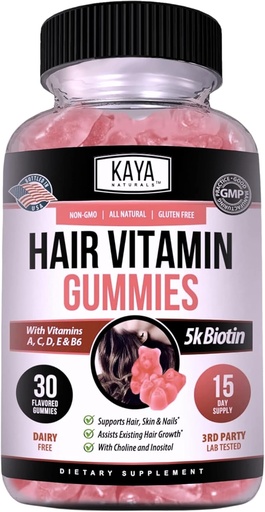 [BRSRMZIQBNYRGCT7] Kaya Averal Growth Gummies - Biotin 5000mcg Vitamin for Healthy Hair, Skin, and Nails - Beauty Suplemen Perempuan atau Pria - 30 Count - Blueberry Flavor