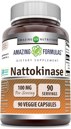 [BRSWIAA3OZ6RSE34] Amazing Formulas Nattokinase Supplement | 100 Mg (2000 FU Enzyme from Pure Nattokinase) | 90 Veggie Capsules | Non-GMO | Gluten-Free | Made in USA