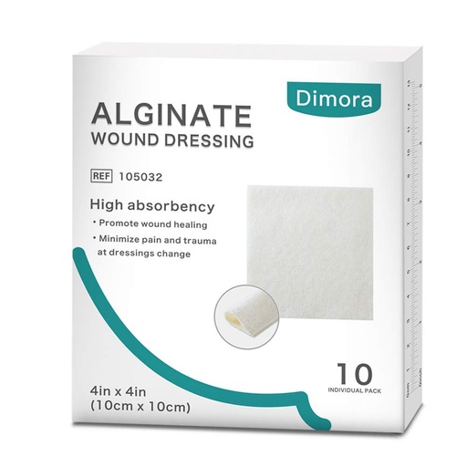 [BRSWGHYHCIPRQF32] Dimora Calcium Alginate Wound Dressing, 4'' x 4'' Patches,10 Individual Sterile Pads, Soft and Highly Absorbent Dressing Gauze, Non-Stick Padding