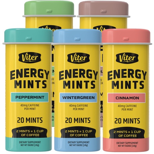 [BRSWGFL5B57GMF36] Viter Energy 40mg Caffeine Mints - Sugar Free, B Vitamins, Vegan, Boosts Fast Energized Alert Focus, Caffeinated Nootropic Supplement Pills (Variety Flavors, 20pcs, 5 Pack, 100pcs Total)