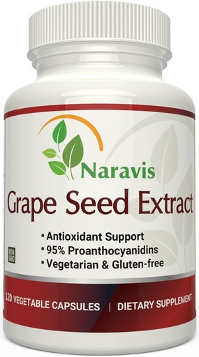 [BRSWKHY3OQFBWGQU] Naravis Grape Seed Extract 400mg - 120 Vegetarian Capsules with 95% Proanthocyanidins - Natural Non-GMO Antioxidant Supplement - Grapeseed Extract Capsules for Optimal Antioxidant Support