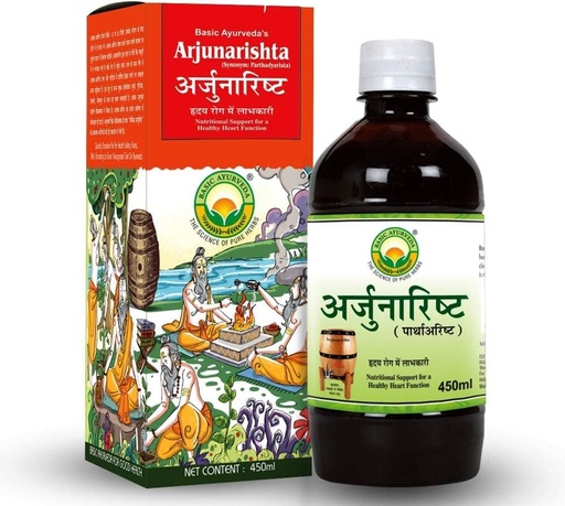 [BRSRMALYO57BGHTJ] Honoly basique Ayurveda Arjunarishta Sirup (450ml) Hypertension Problème de poitrine (tenez le niveau de cholestérol) Herbal Heart Tonic (en anglais) Améliorer la santé de l'estomac