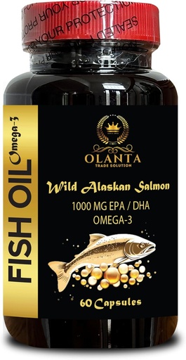 [BRSRAFI5DMOWEC3U] Wild Alaskan Salmon Oil - Omega 3 Fatty Acid Supplements, Support Memory and Focus Supplements - 1 Bottle 60 Softgels