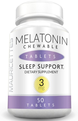 [BRSWGZAOCIDQO2TG] Mauricettes Natural Melatonin 3mg Chewable Tablets - Fast Acting 3 mg Sleeping Pills for Kids, Teens, and Adults, Unflavored, Non Addictive, Dissolvable Sleep Support Aid, 50 Chewables