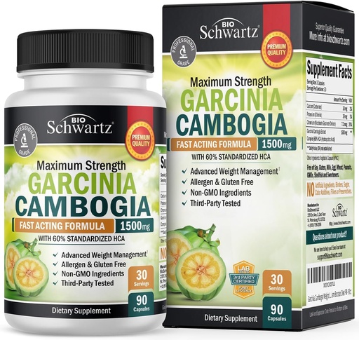 [BRSWKF32BEAQCDDK] Garcinia Camigia Weight Loss Pills - 1500mg HCA Pure Extract - Fast Acting Appetite Supresant - Fat Burner for Women to Help Loose Weight - Carb Blocker Metabolism Diet Pill - 90 Capsules